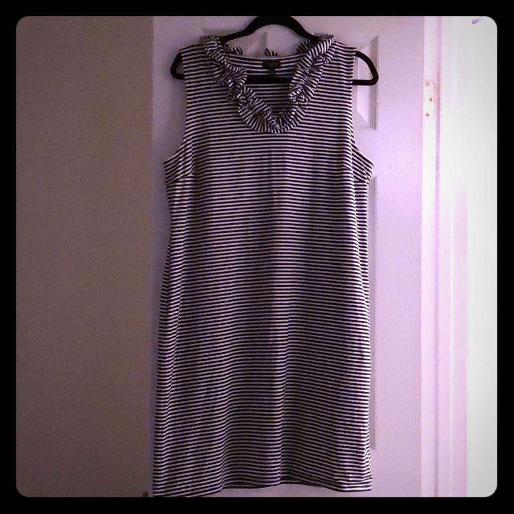 Talbots XL Petite, pleated neck striped dress EUC